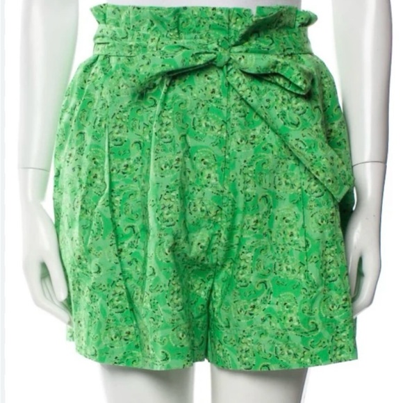 Derek Lam 10 Crosby Paisley Green Paperbag High Waist Shorts - Picture 5 of 5